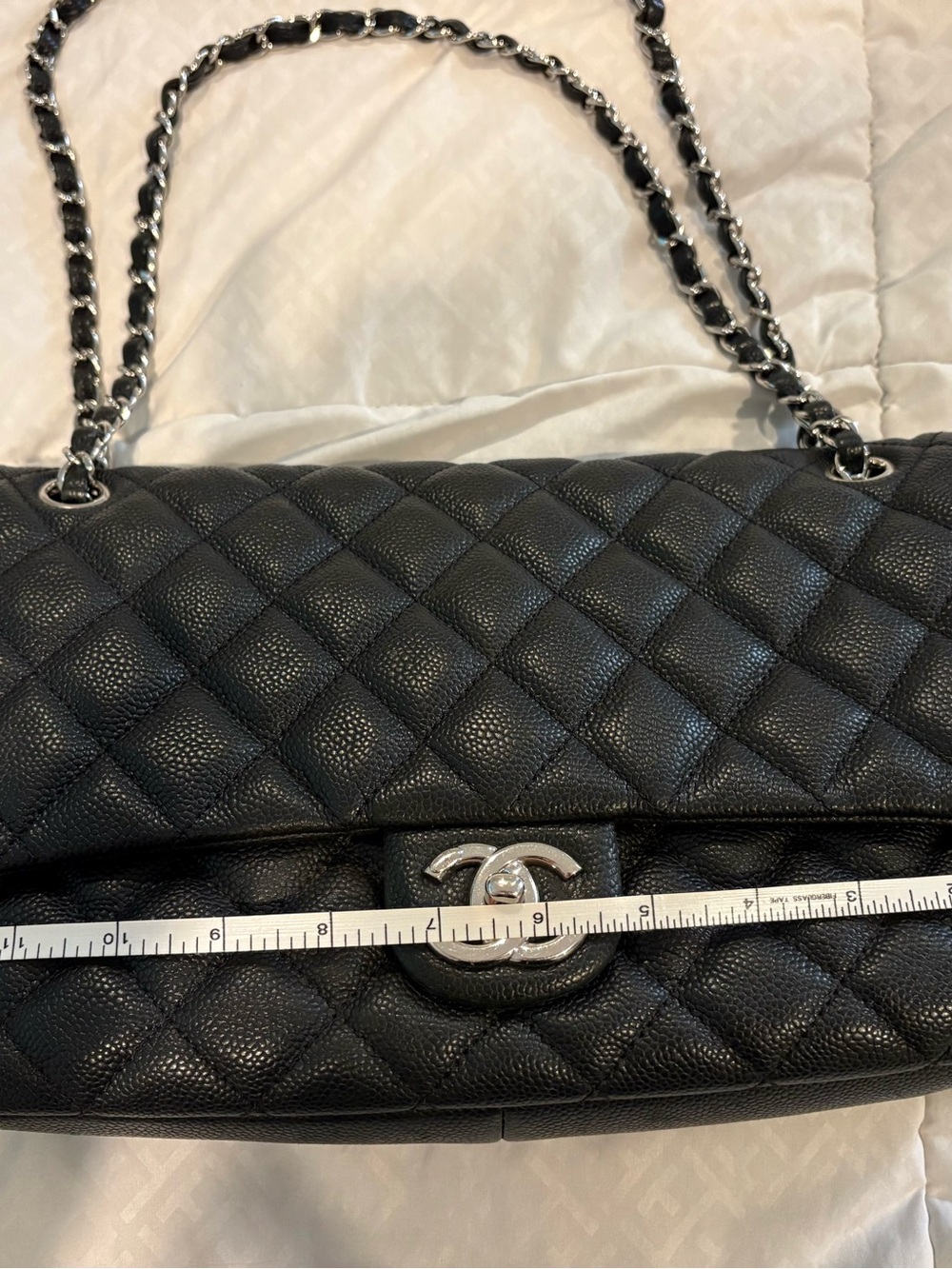 Authentic CHANEL flap bag. Black Caviar leather. Silver hardware. - Picture 15 of 15
